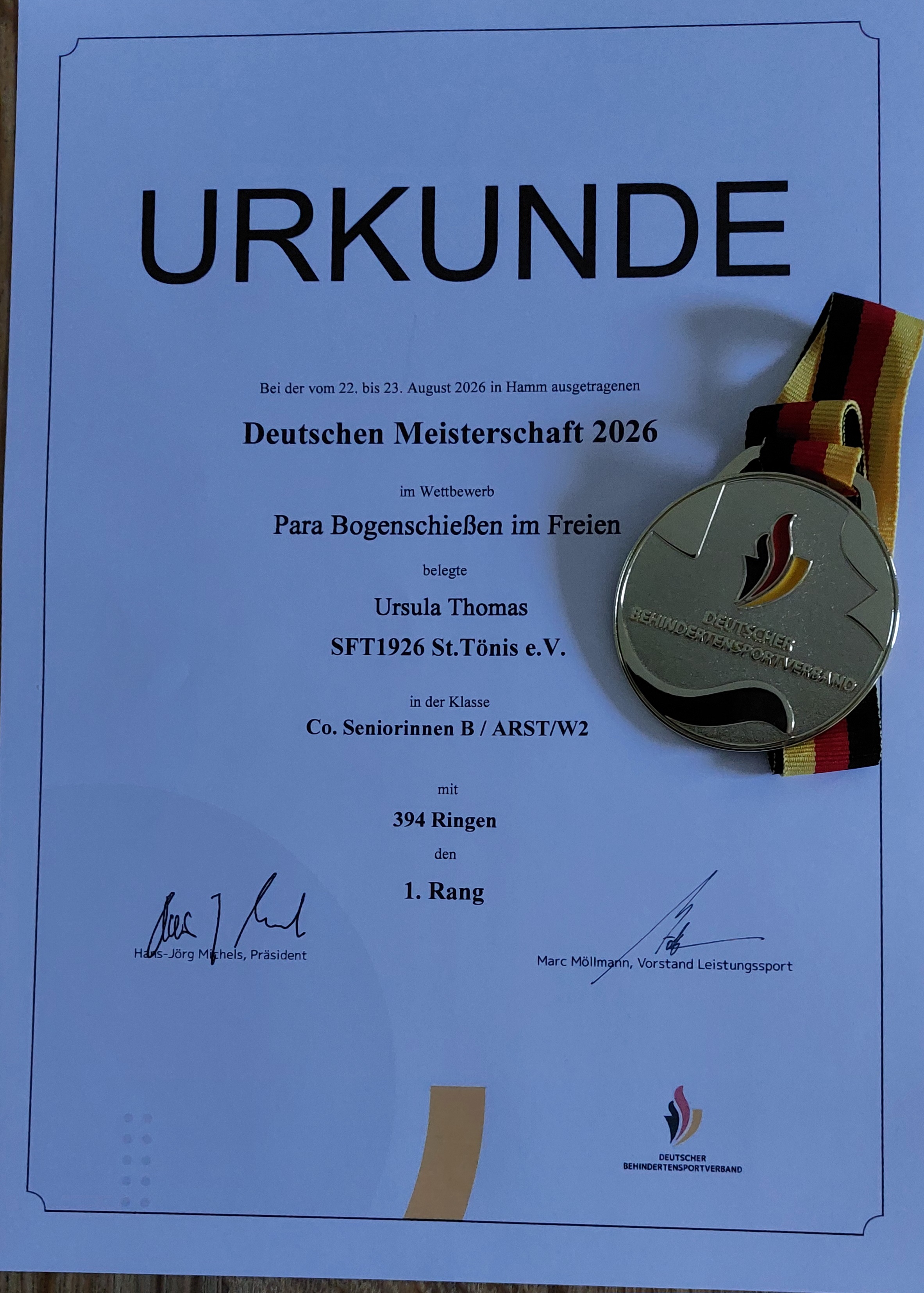 Urkunde Ursula Thomas